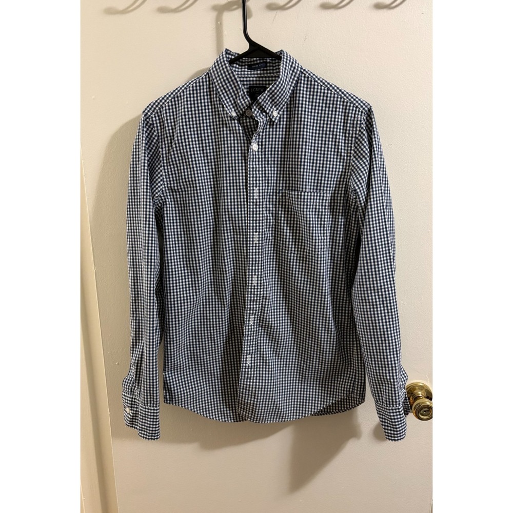 J. CREW Men's Blue and White Gingham Shirt. Slim Fit Size Small
